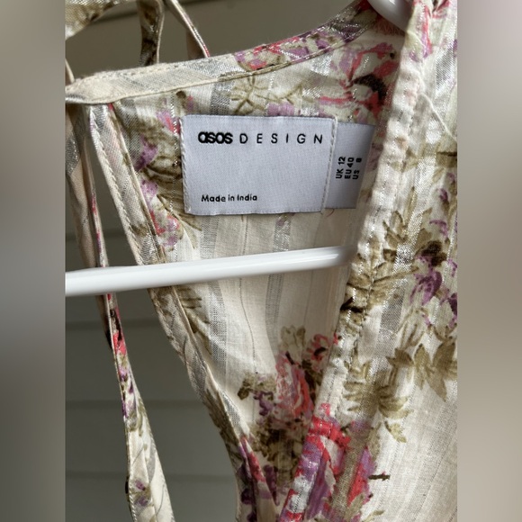 ASOS DESIGN button through skater mini dress in stripe floral print - Picture 10 of 12